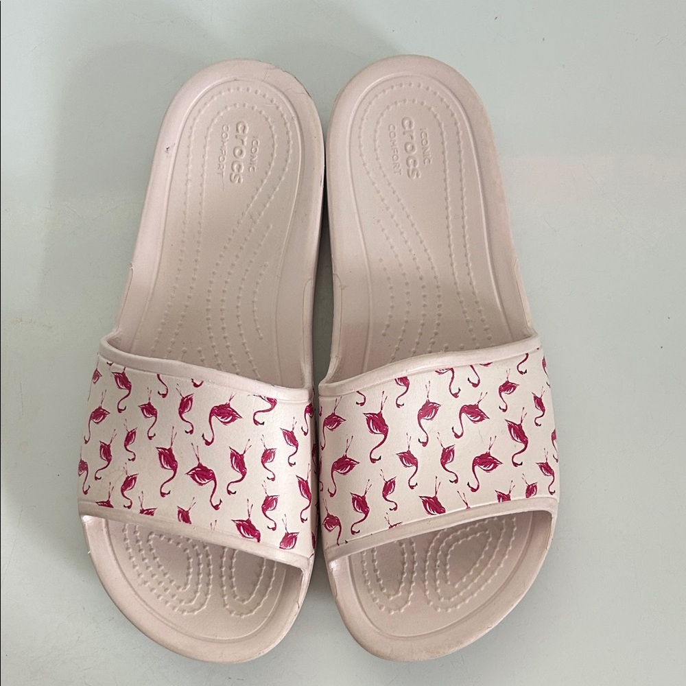 CROCS Light Pink Slides with Flamingo Design
